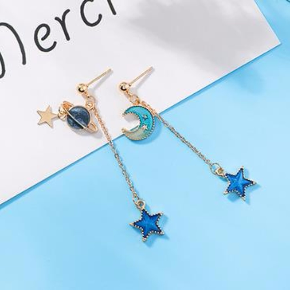NEW MIDNIGHT Cute Star Moon Handmade Earrings 9 - Picture 2 of 2